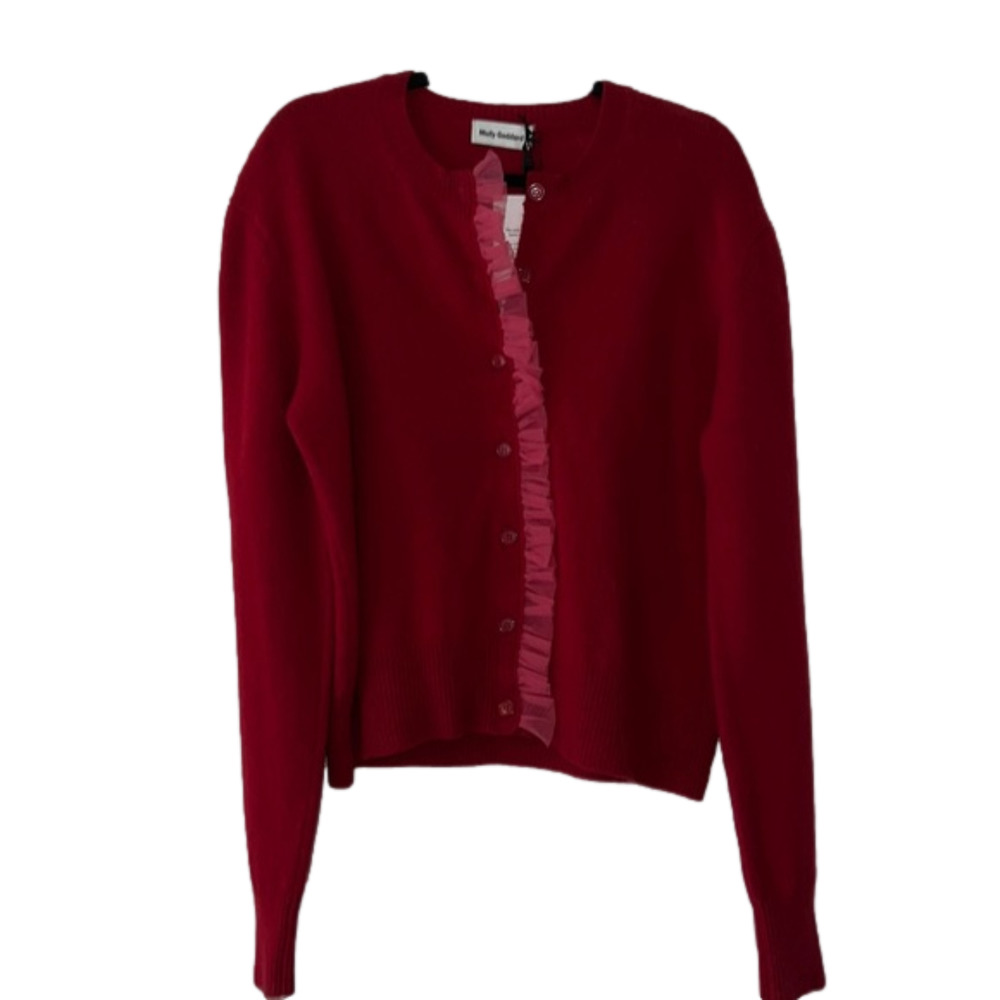 MOLLY Goddard Large Red with pink Tulle trim Cardigan! 💯%Lambswool,Fabulous NWT